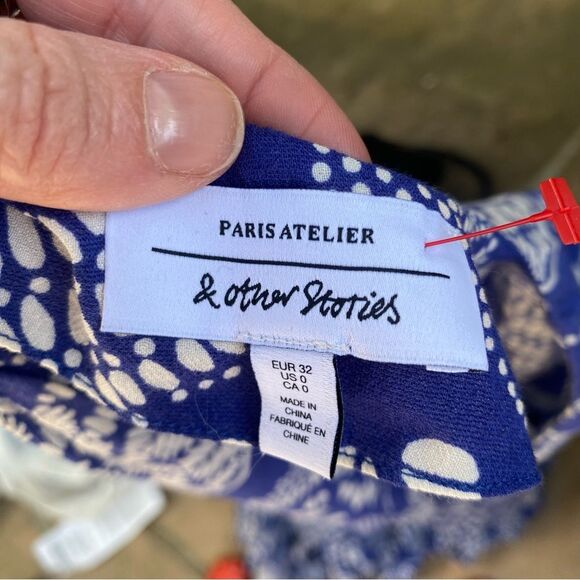 &Other Stories Cotton Blend Coffee Bean Blue Floral Maxi Dress size 0 - Picture 6 of 10